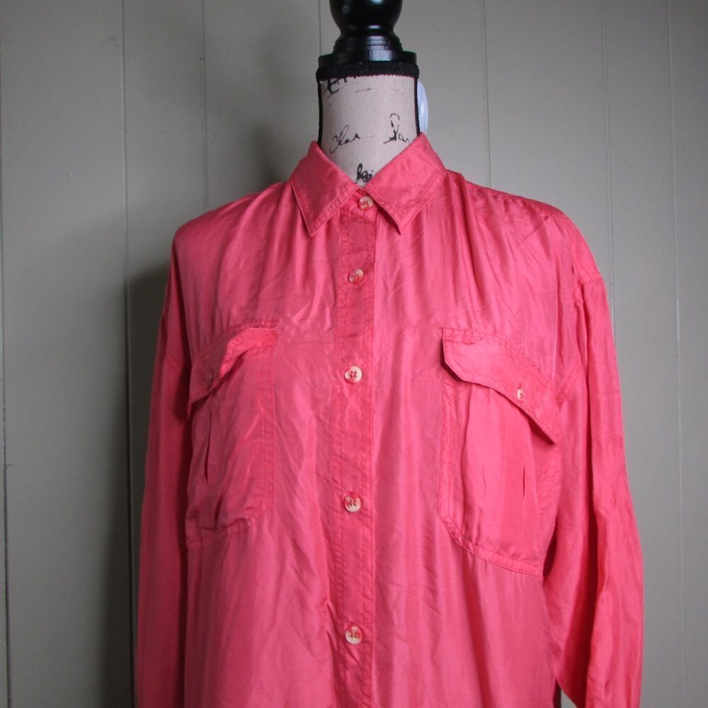 Kate Howard Blouse Shirt M Button Up Coral Silk - Picture 3 of 14